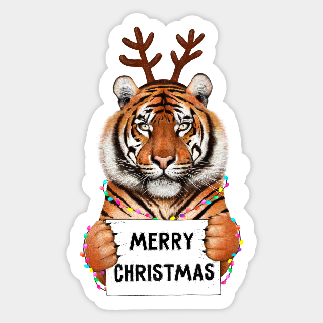 Tiger in Christmas Tiger Sticker TeePublic